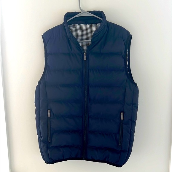 Men’s Navy Blue Quilted Puffer Vest with Stand-Up Collar and Zipper Closure - Picture 1 of 7